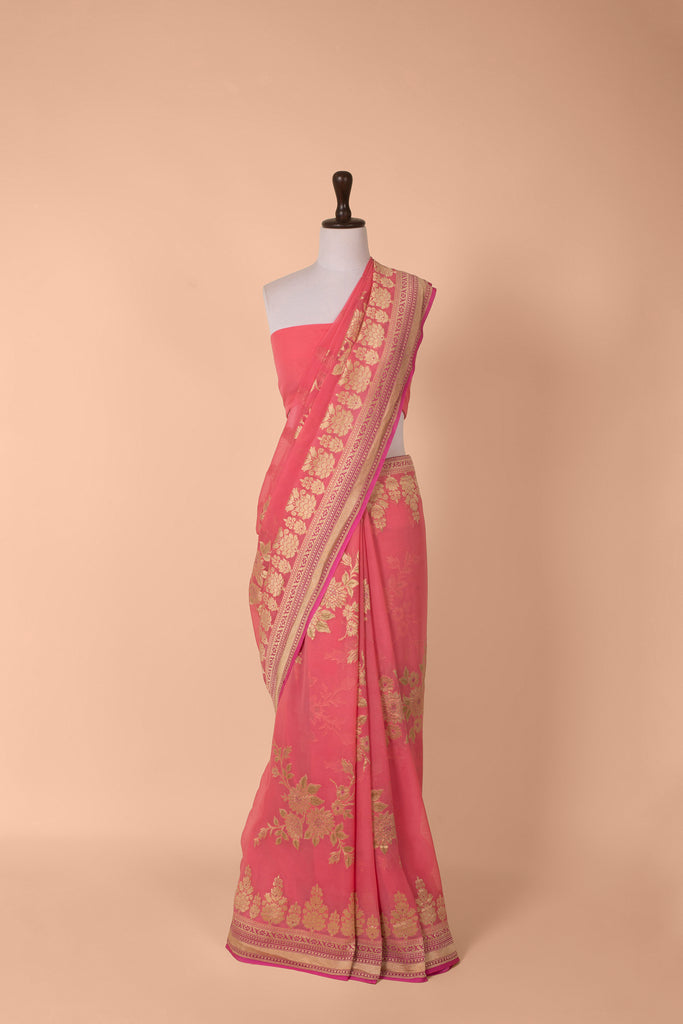 Handwoven Pink Georgette Saree