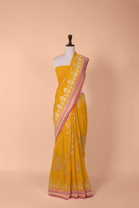 Handwoven Yellow Georgette Saree