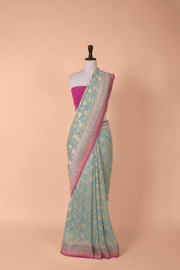 Handwoven Blue Georgette Saree