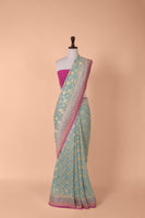 Handwoven Blue Georgette Saree