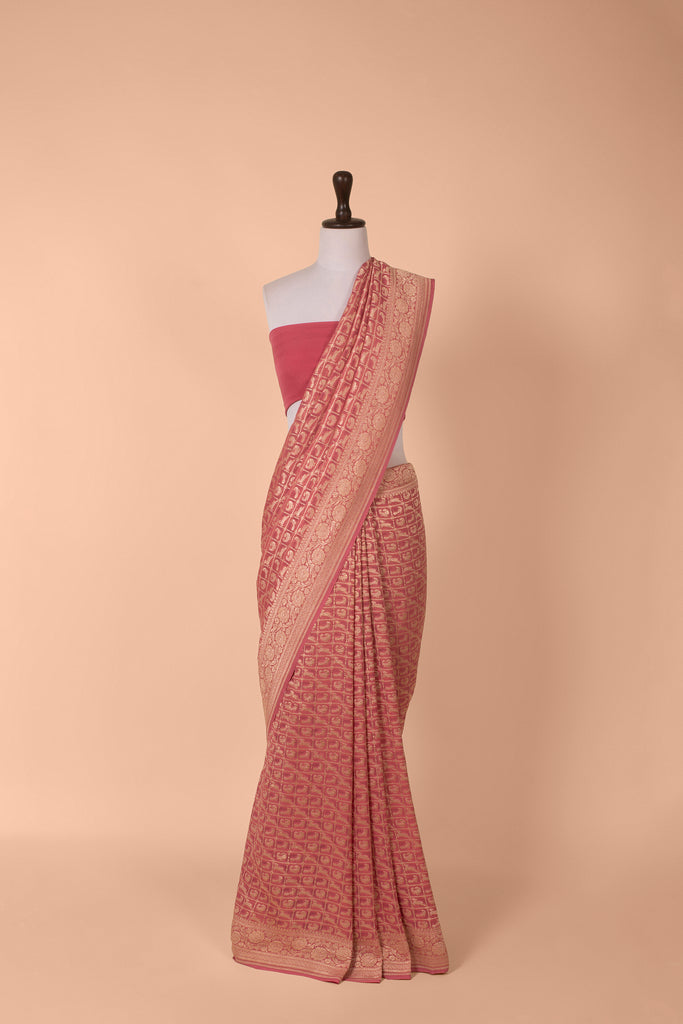 Handwoven Pink Georgette Saree