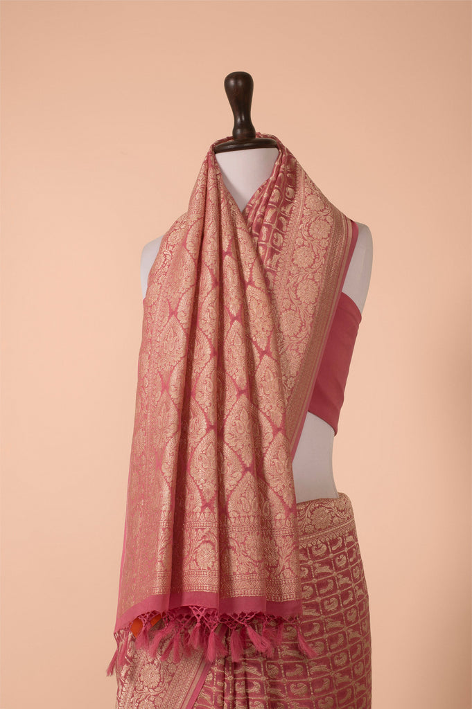 Handwoven Pink Georgette Saree