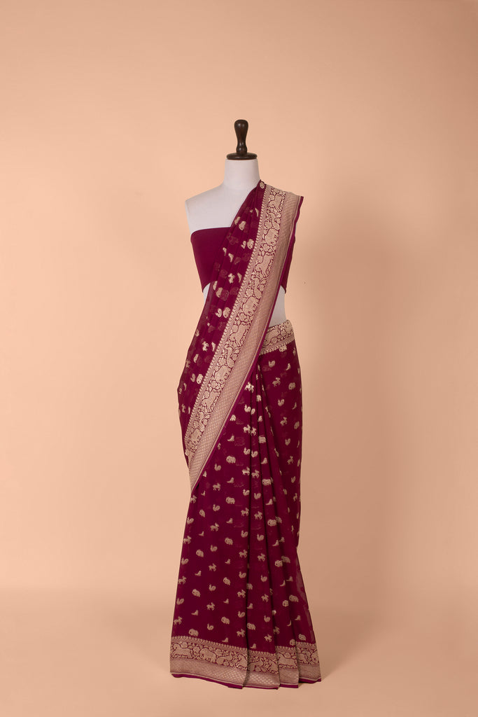 Handwoven Garnet Georgette Saree