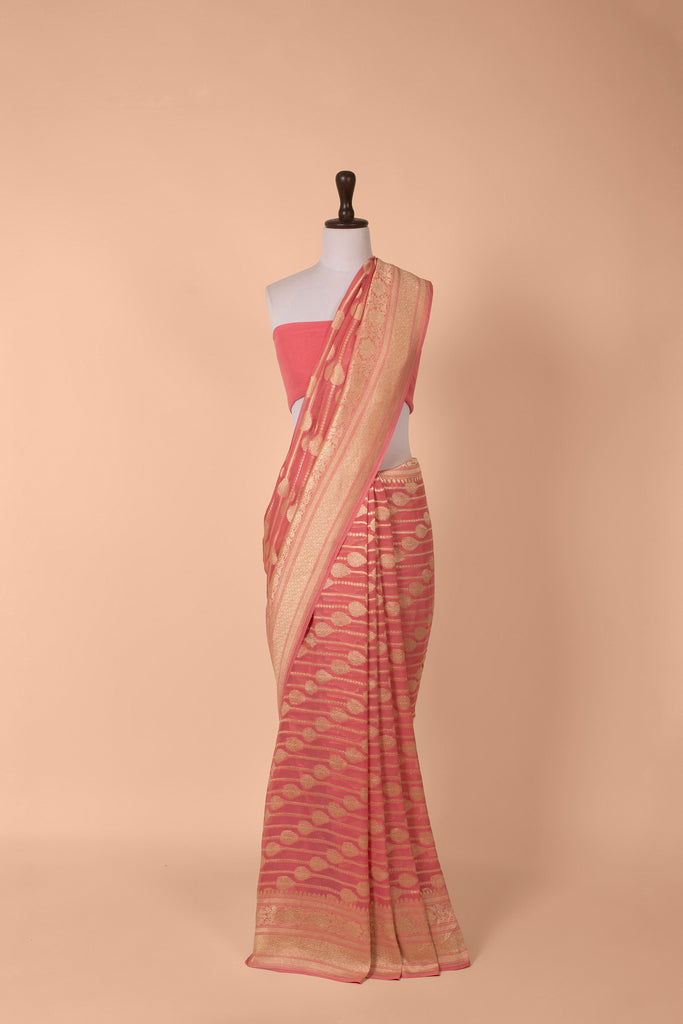 Handwoven Pink Georgette Saree