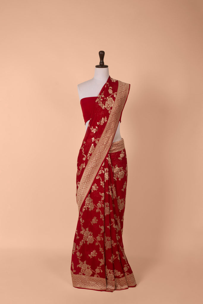 Handwoven Red Georgette Saree