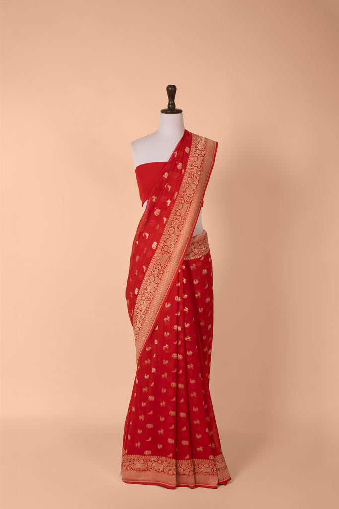 Handwoven Red Georgette Saree