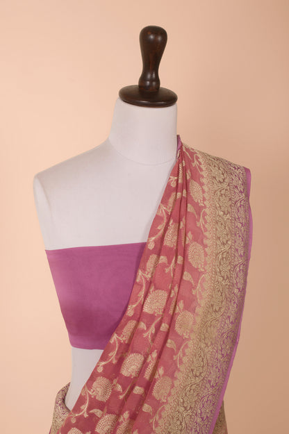 Handwoven Pink Georgette Saree