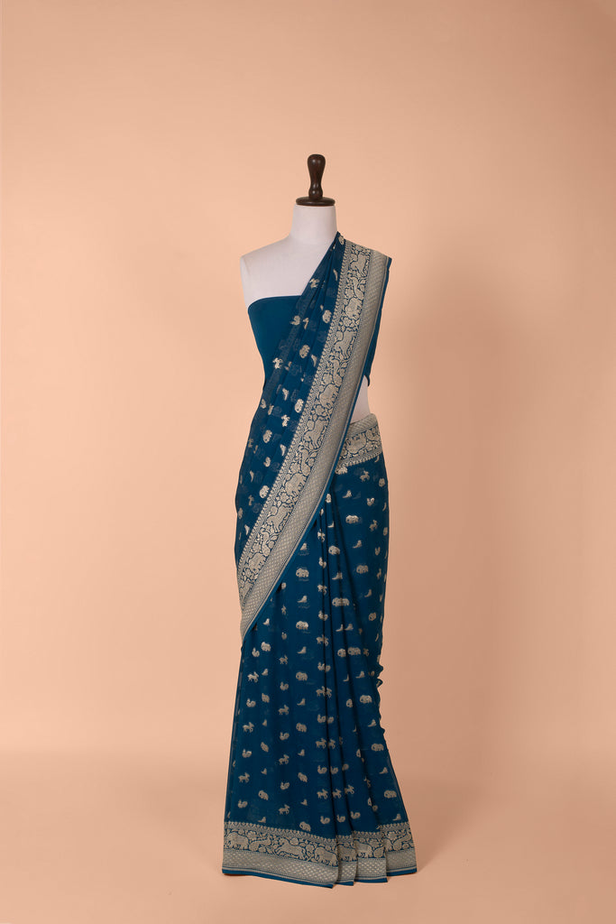 Handwoven Blue Georgette Saree