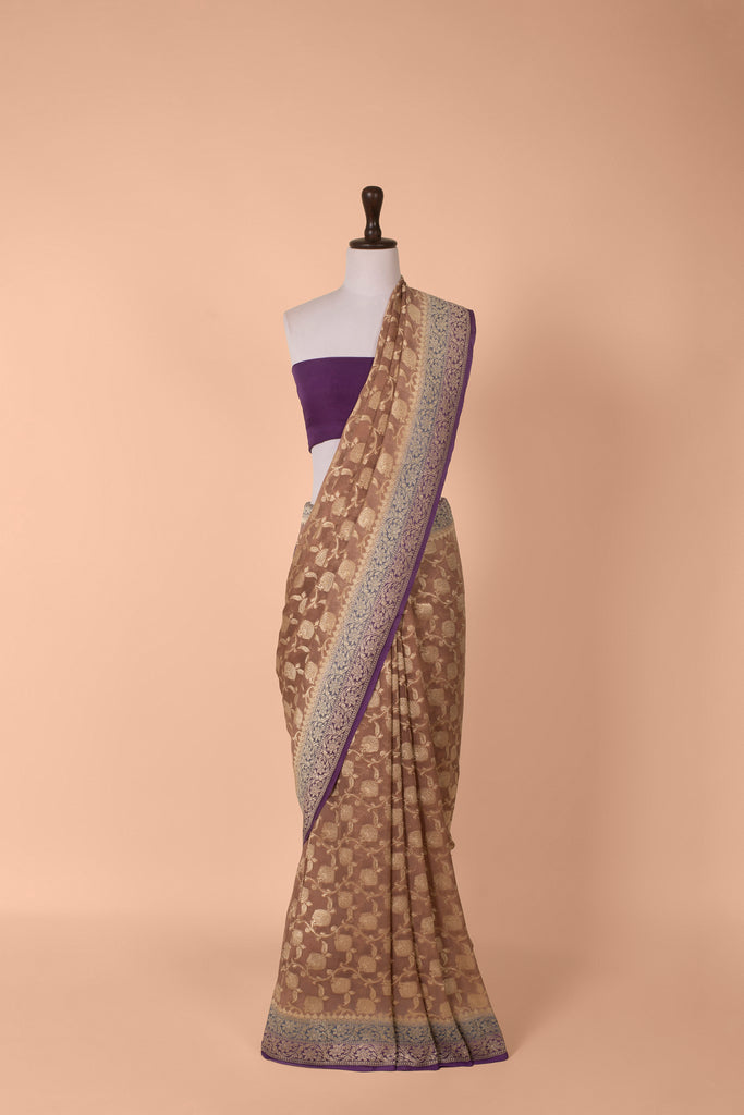 Handwoven Brown Georgette Saree