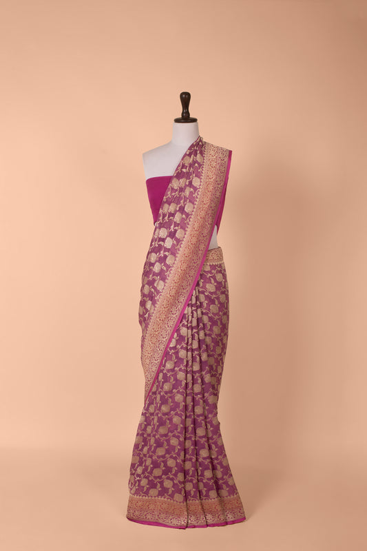 Handwoven Purple Georgette Saree