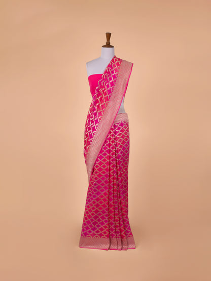 Handwoven Rani Pink Georgette Saree