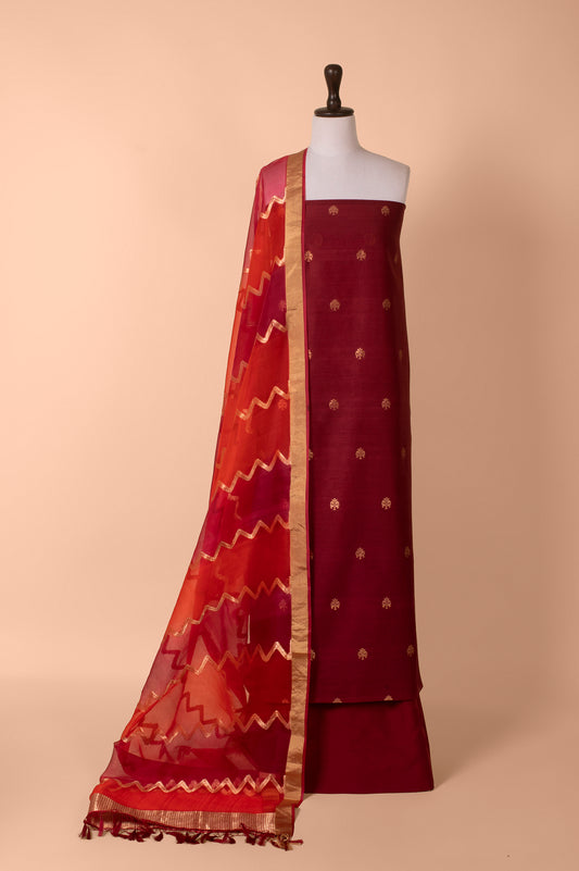 Handwoven Red Chanderi Suit Piece