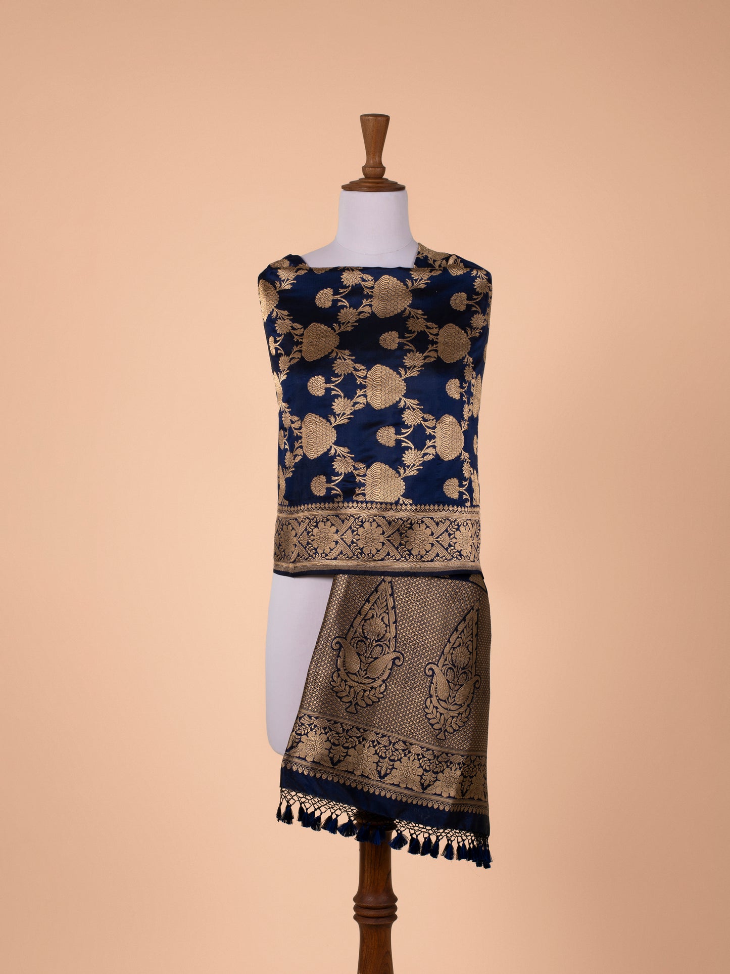 Handwoven Navy Blue Silk Dupatta