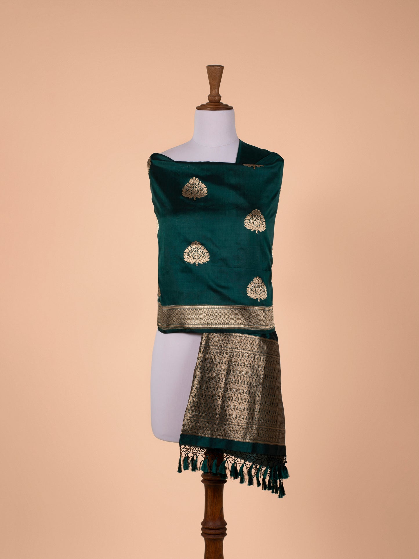 Handwoven Bottle Green Silk Dupatta