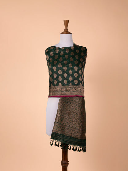 Handwoven Bottle Green Silk Dupatta