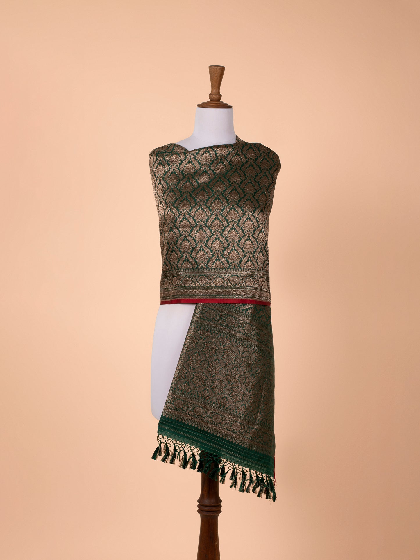 Handwoven Bottle Green Silk Dupatta