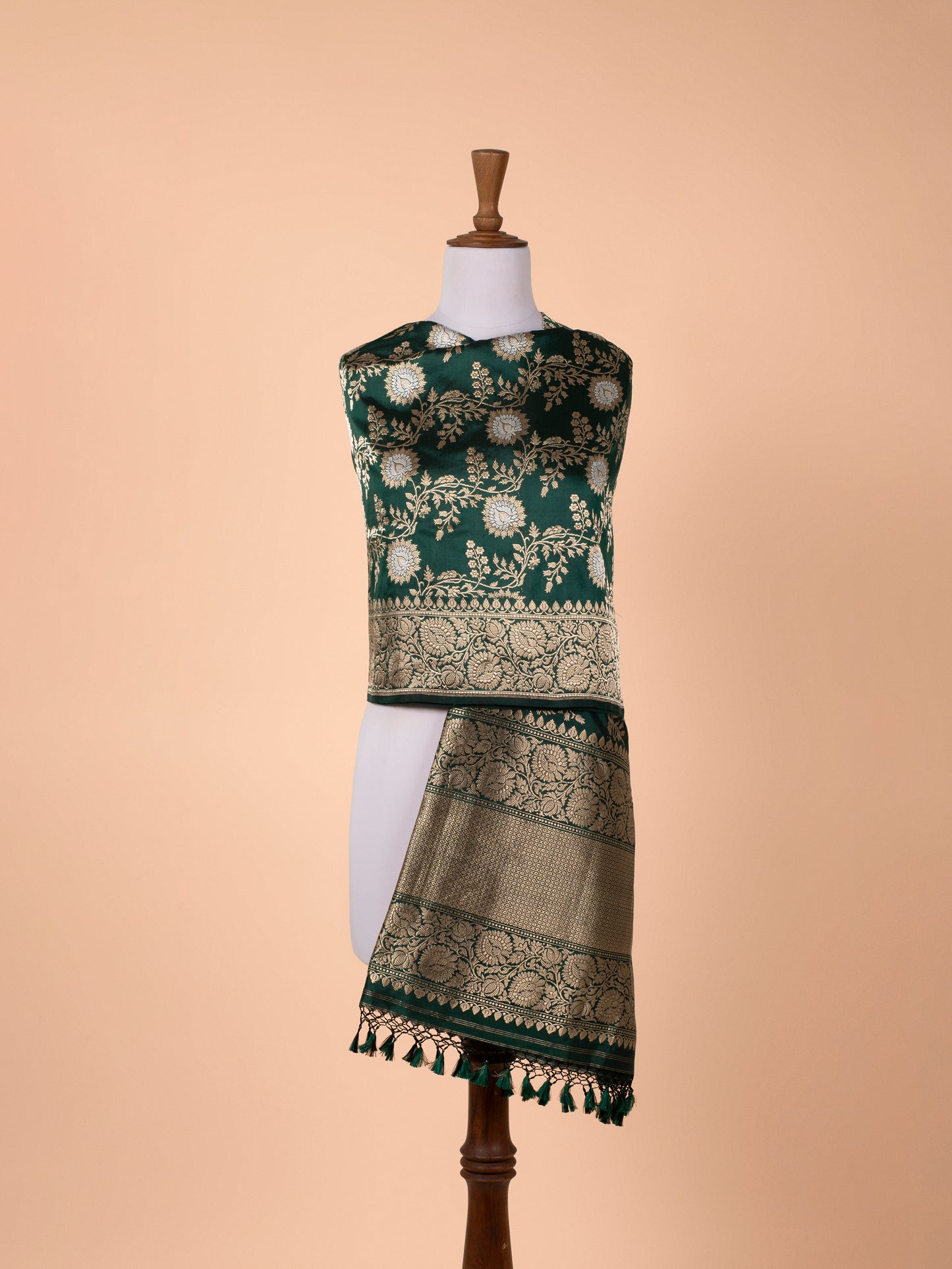 Handwoven Bottle Green Silk Dupatta