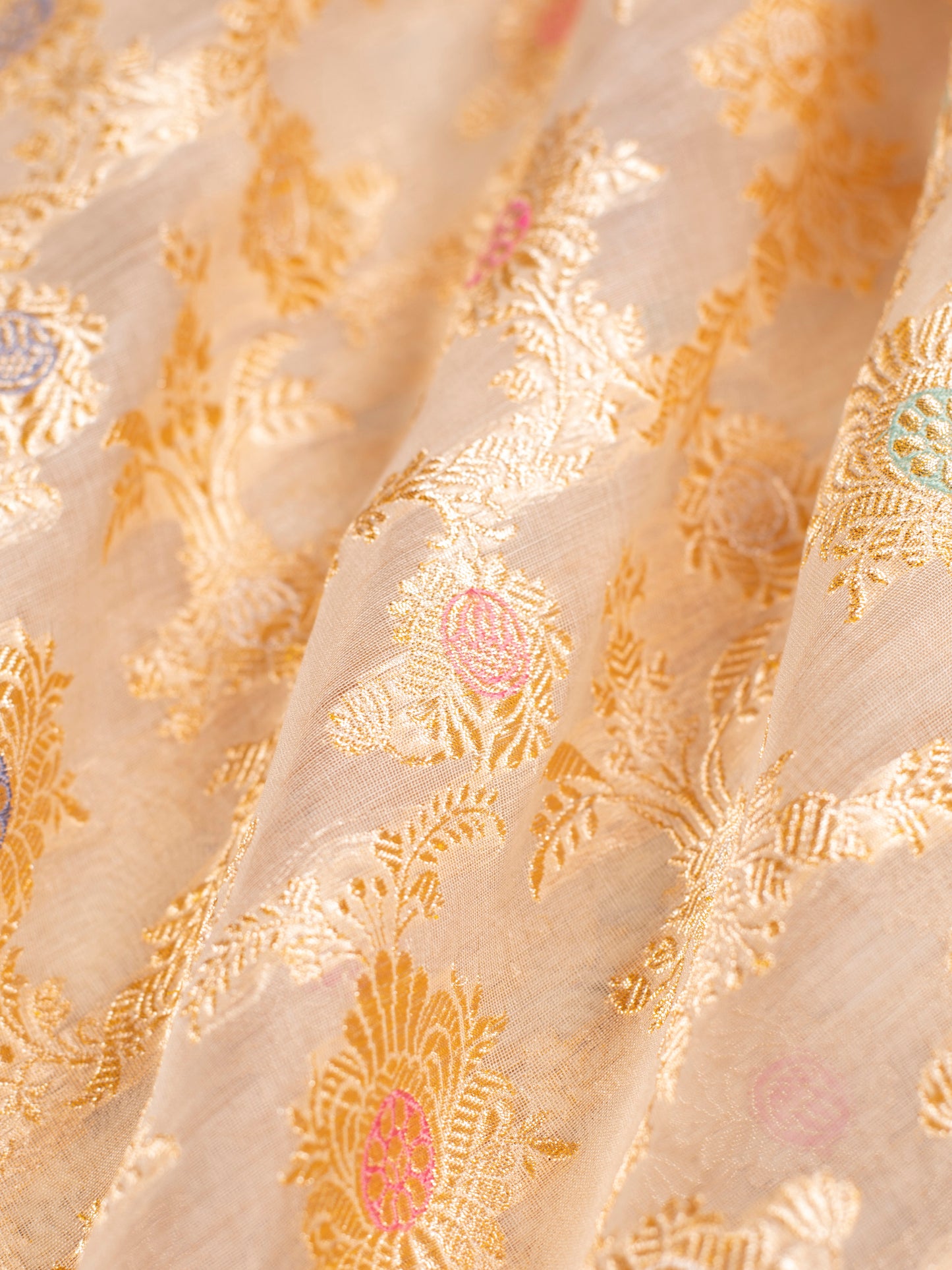 Handwoven Beige Organza Silk Fabric