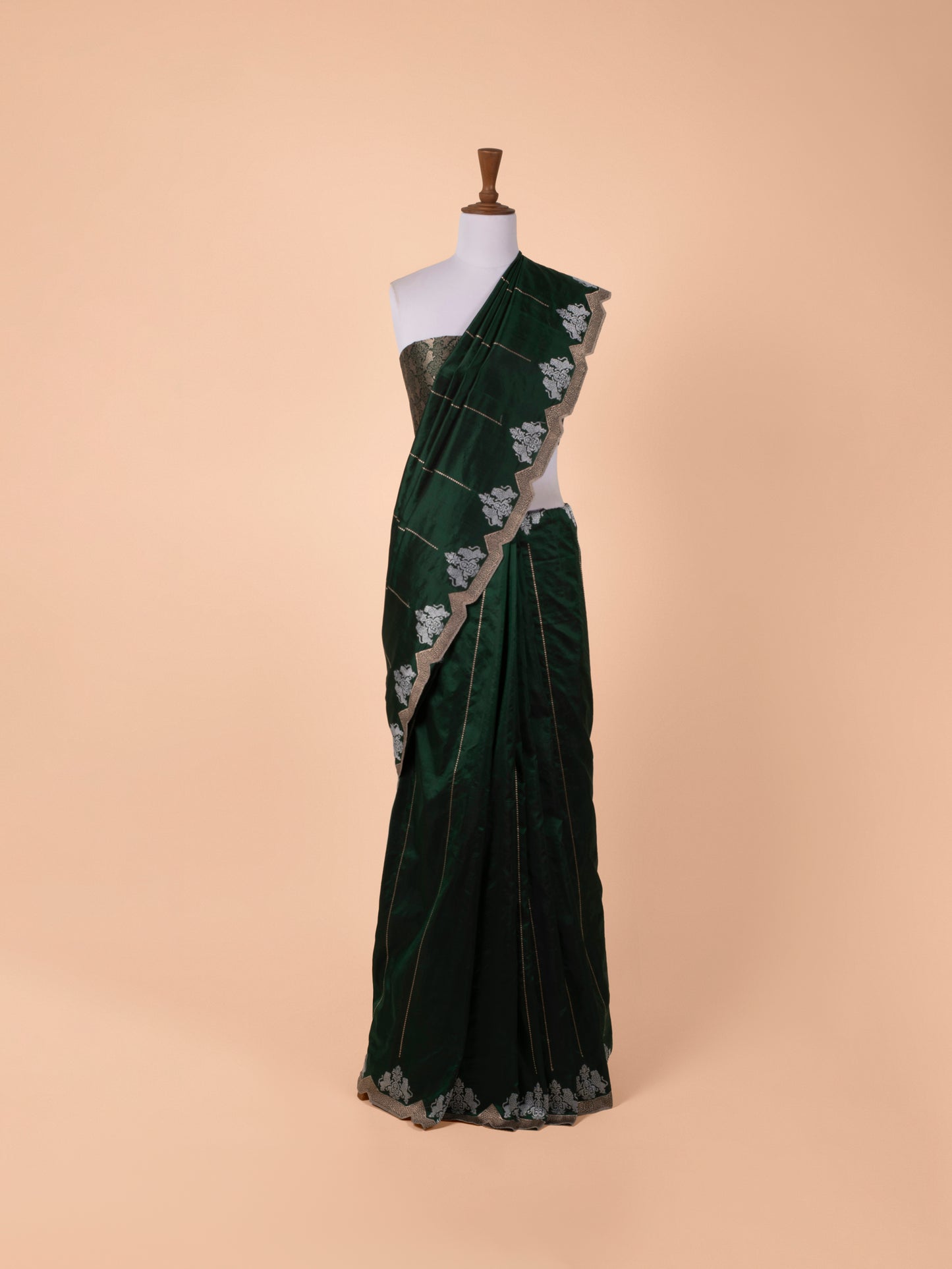 Handwoven Bottle Green Silk Saree