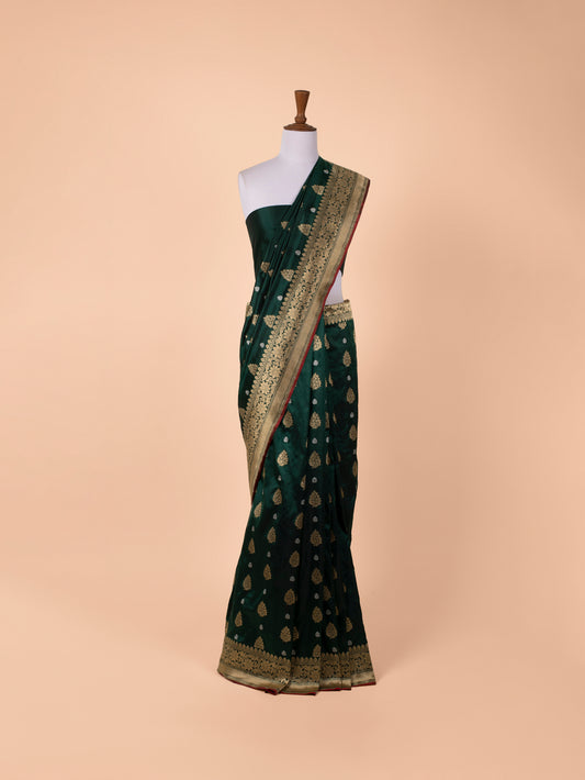 Handwoven Bottle Green Silk Saree