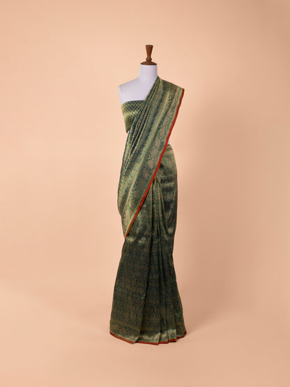 Handwoven Bottle Green Silk Saree