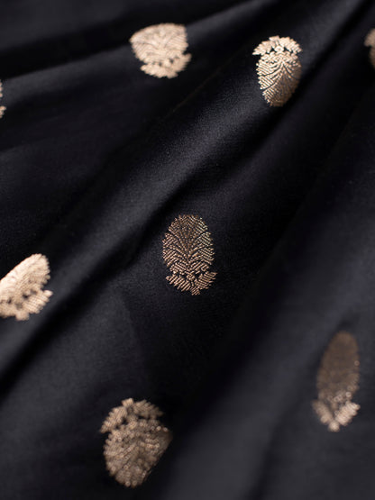 Handwoven Black Satin Silk Blouse Fabric