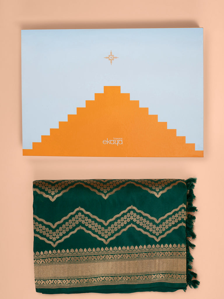 Handwoven Bottle Green Silk Saree