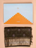 Handwoven Olive Green Digital Printed Organza Saree