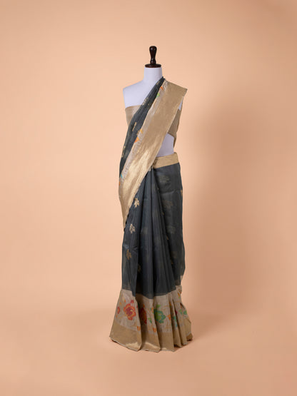 Handwoven Grey Silk Saree