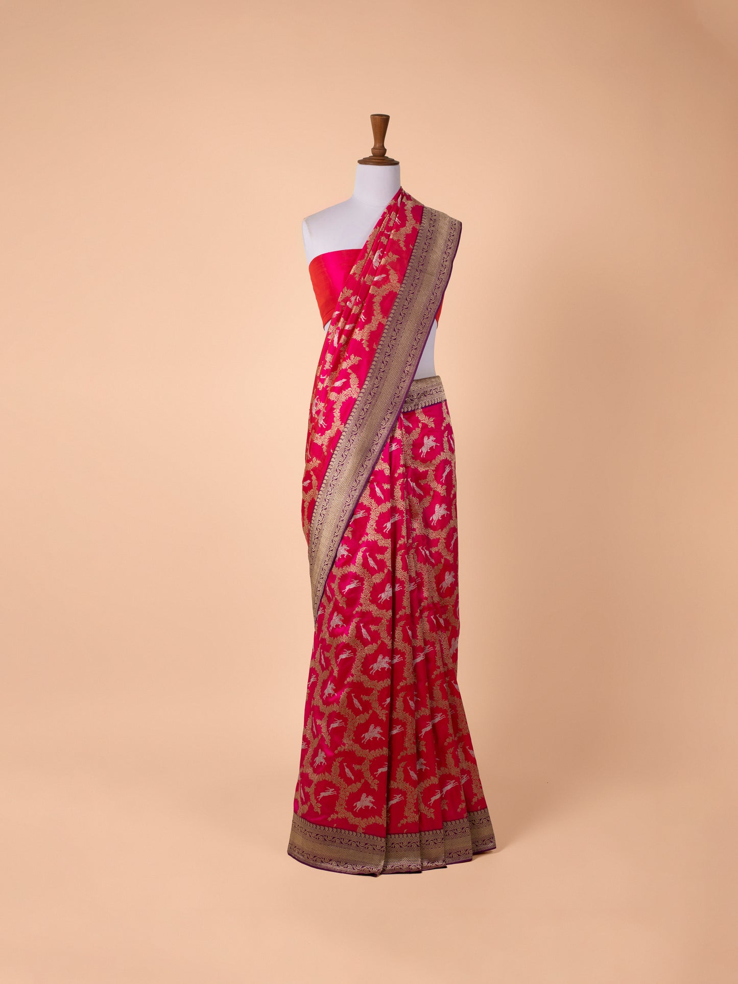 Handwoven Rani Pink Silk Saree