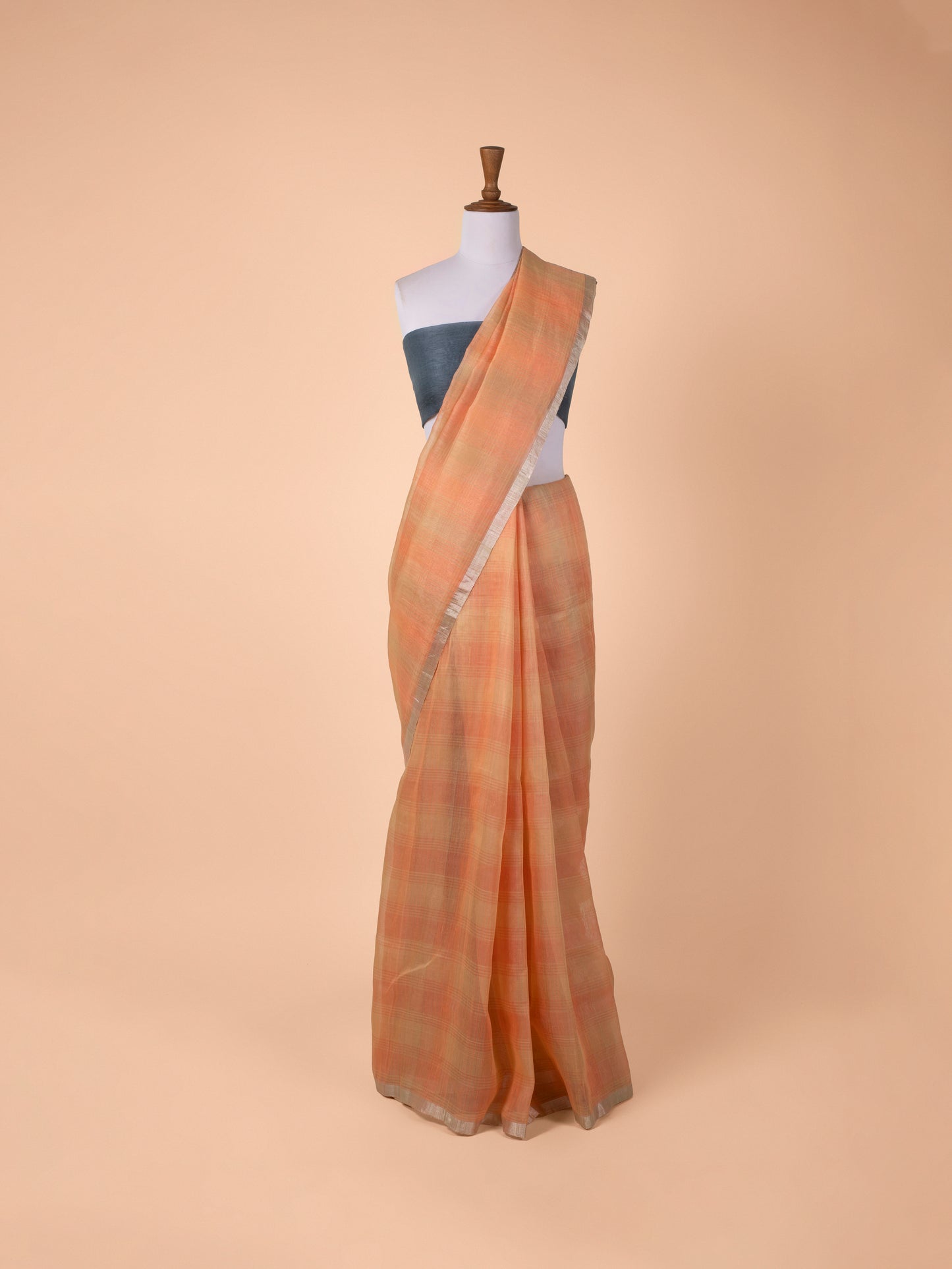 Handwoven Peach Linen Saree