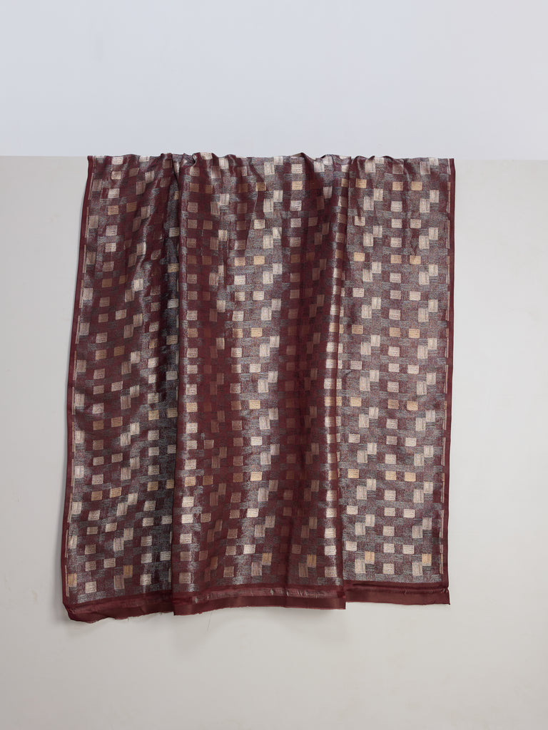 Handwoven Garnet Banarasi Satin Fabric