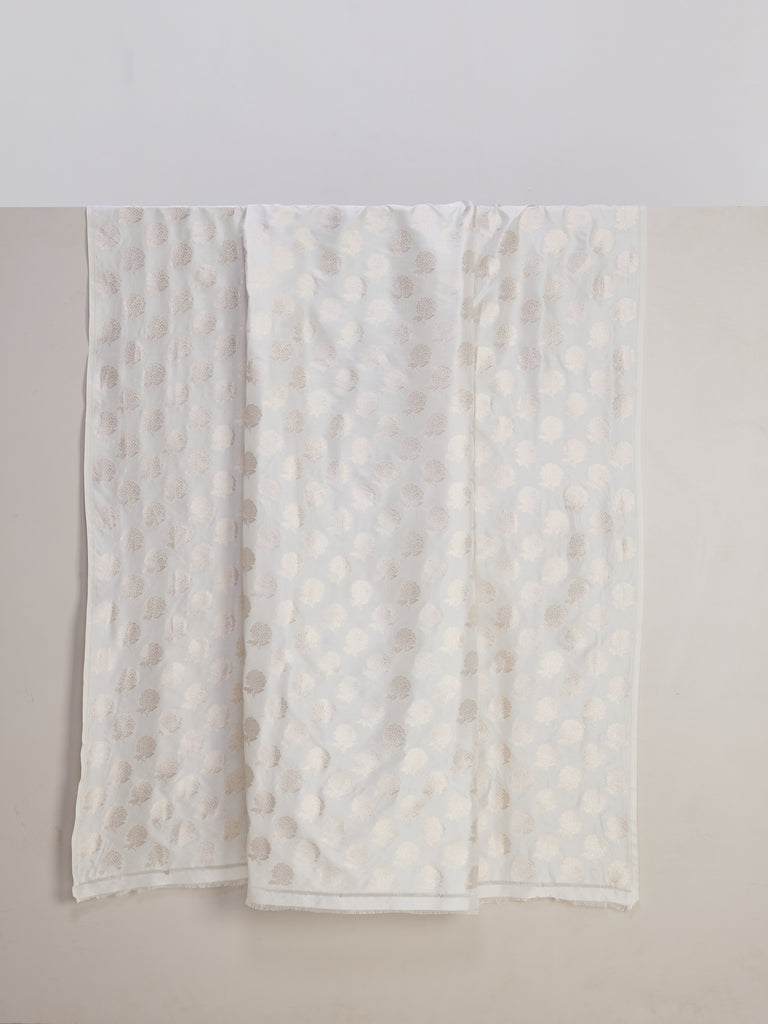 Handwoven White Banarasi Silk Fabric