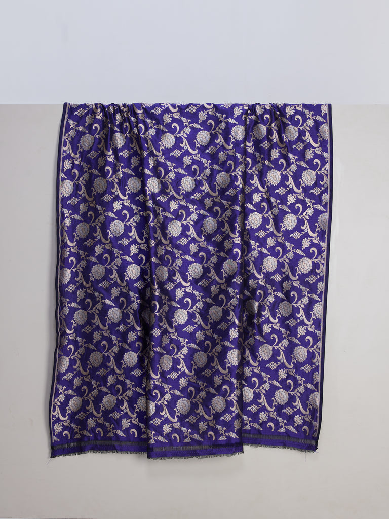 Handwoven Indigo Blue Banarasi Silk Fabric
