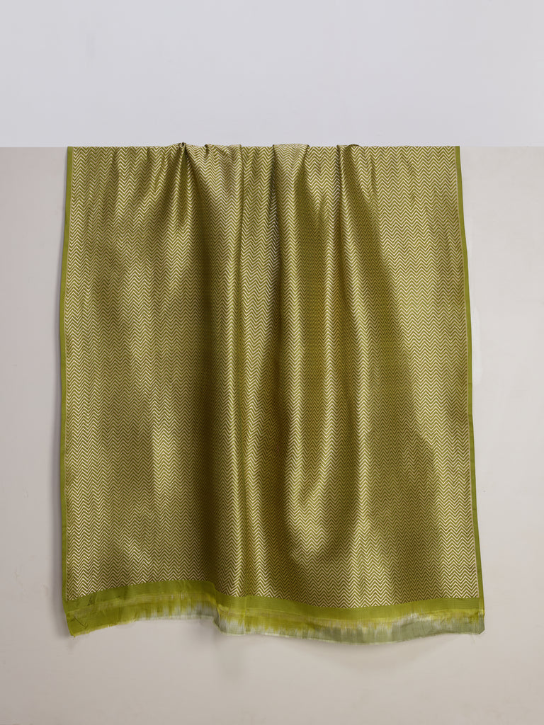 Handwoven Olive Green Banarasi Satin Fabric