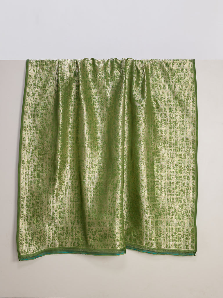 Handwoven Sage Green Banarasi Satin Fabric
