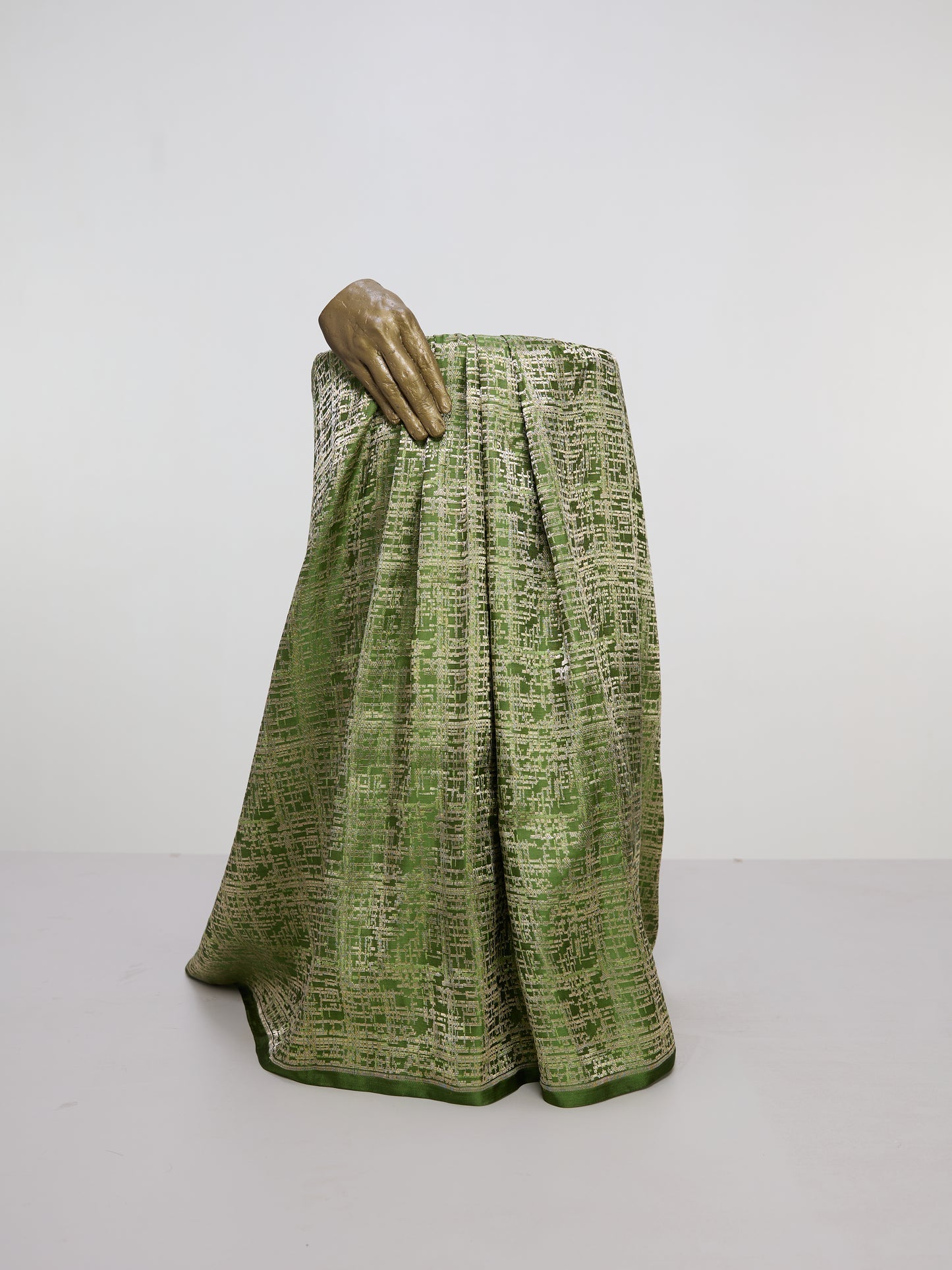 Handwoven Sage Green Banarasi Satin Fabric