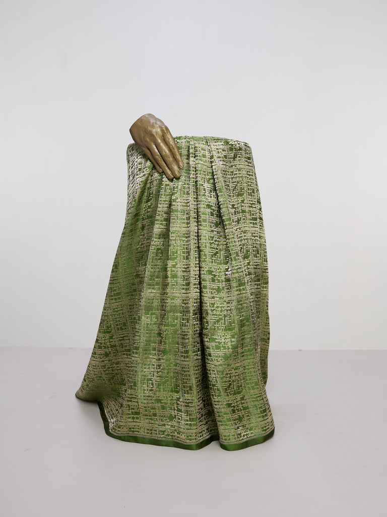 Handwoven Sage Green Banarasi Satin Fabric