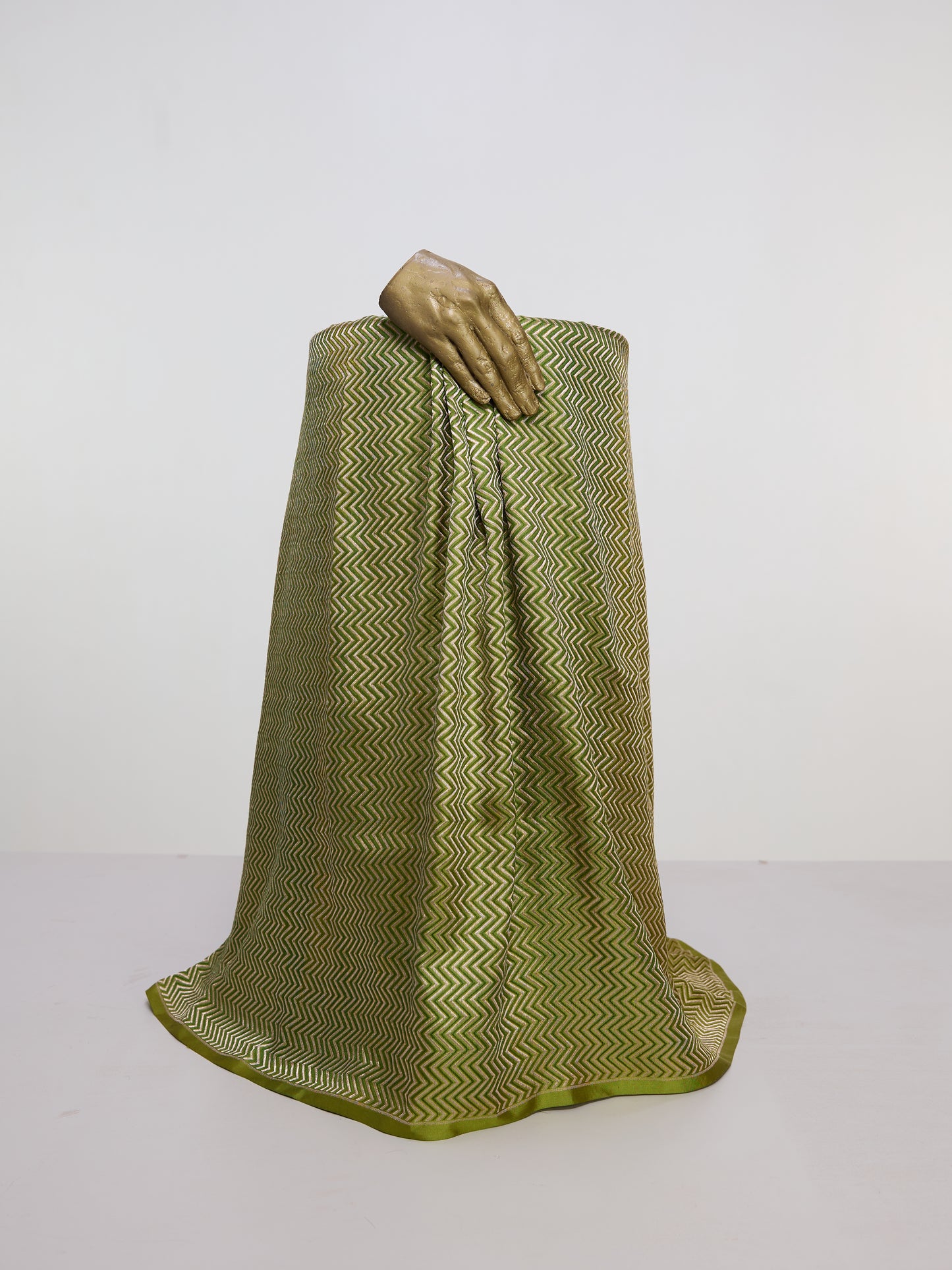 Handwoven Olive Green Banarasi Satin Fabric