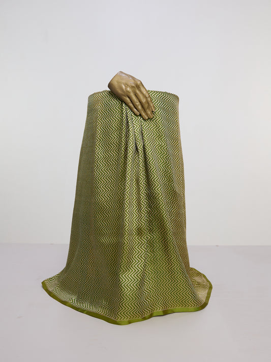 Handwoven Olive Green Banarasi Satin Fabric