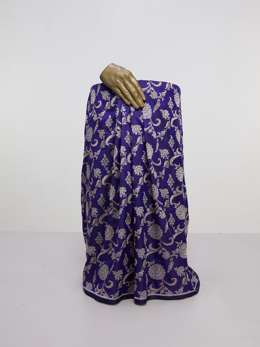 Handwoven Indigo Blue Banarasi Silk Fabric