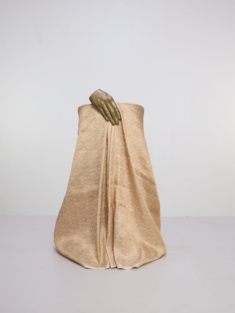 Handwoven Champagne Gold Banarasi Satin Fabric