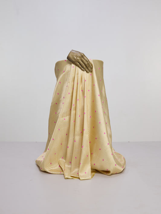 Handwoven Lemon Yellow Silk Banarasi Fabric
