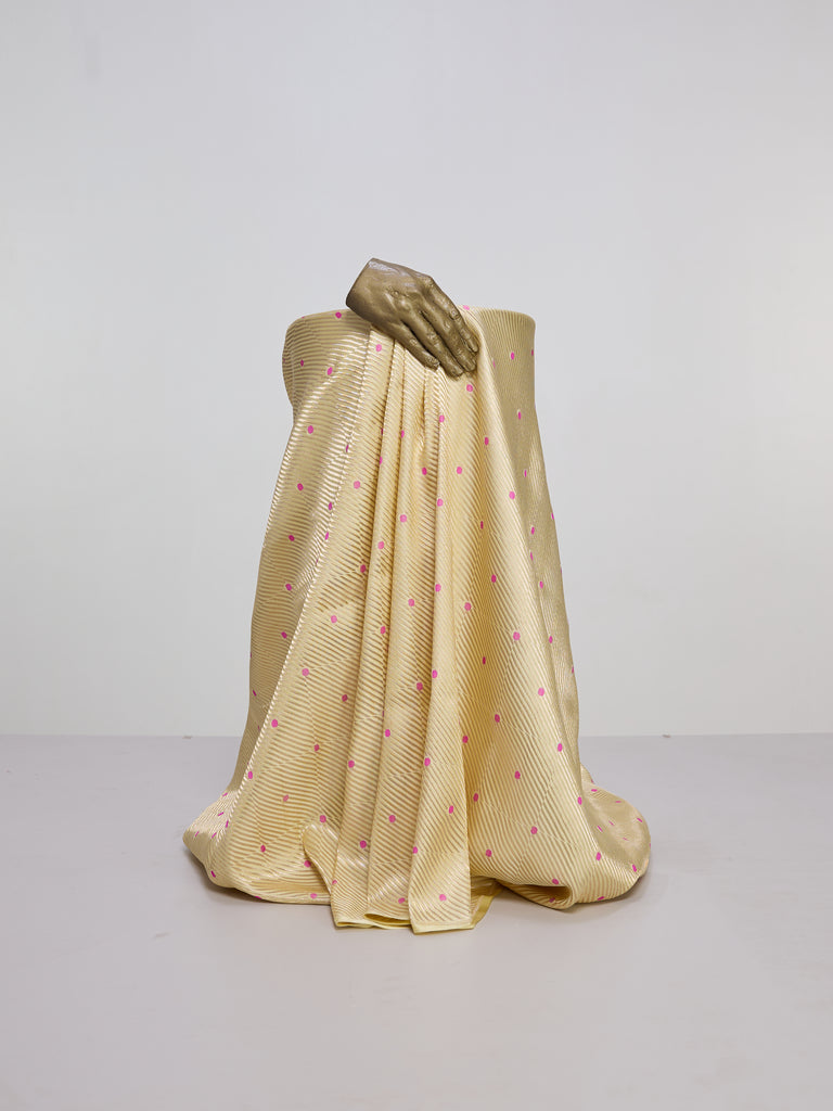 Handwoven Lemon Yellow Silk Banarasi Fabric