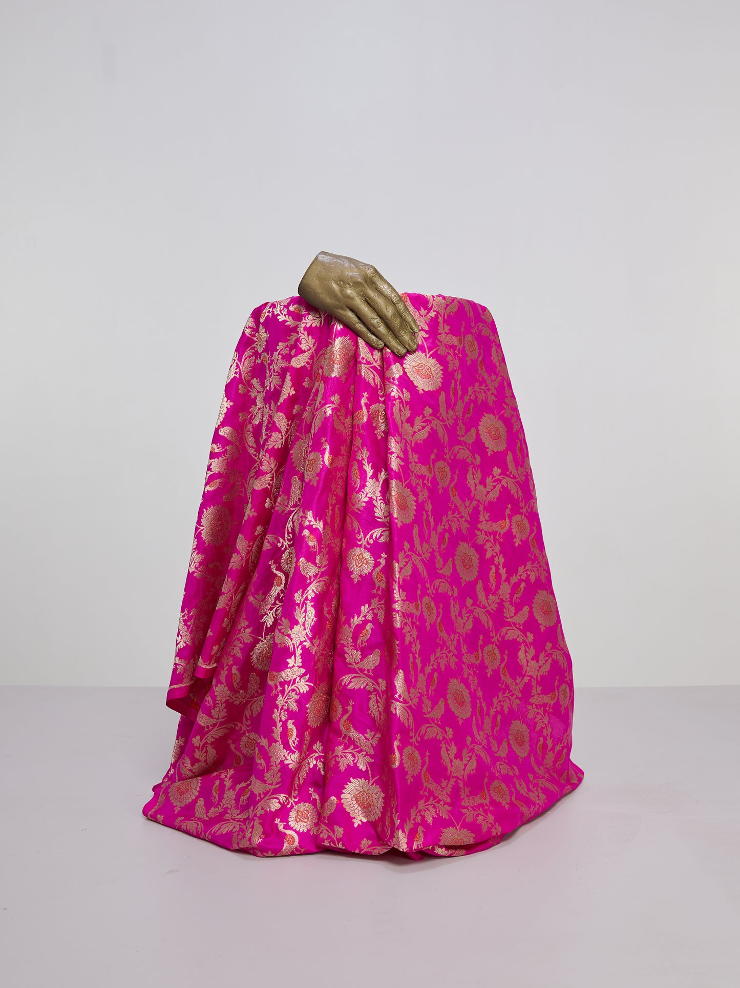 Handwoven Dark Pink Banarasi Silk Fabric