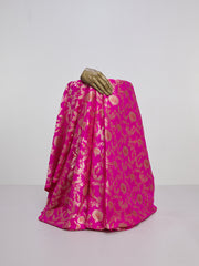 Handwoven Dark Pink Banarasi Silk Fabric