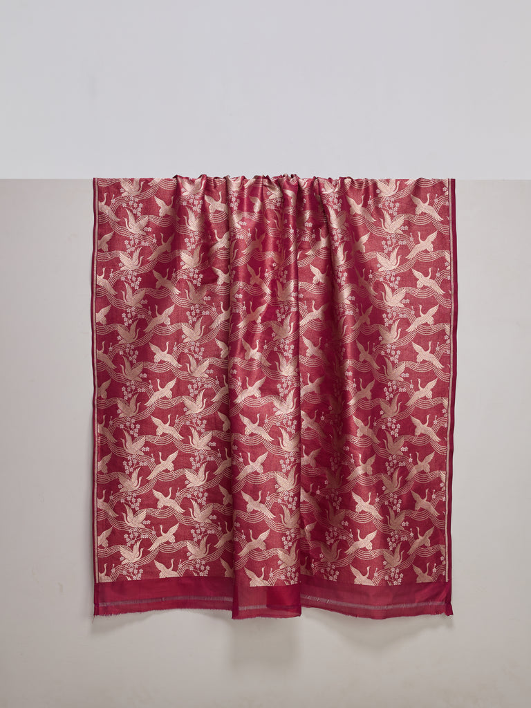 Handwoven Maroon Silk Banarasi Fabric