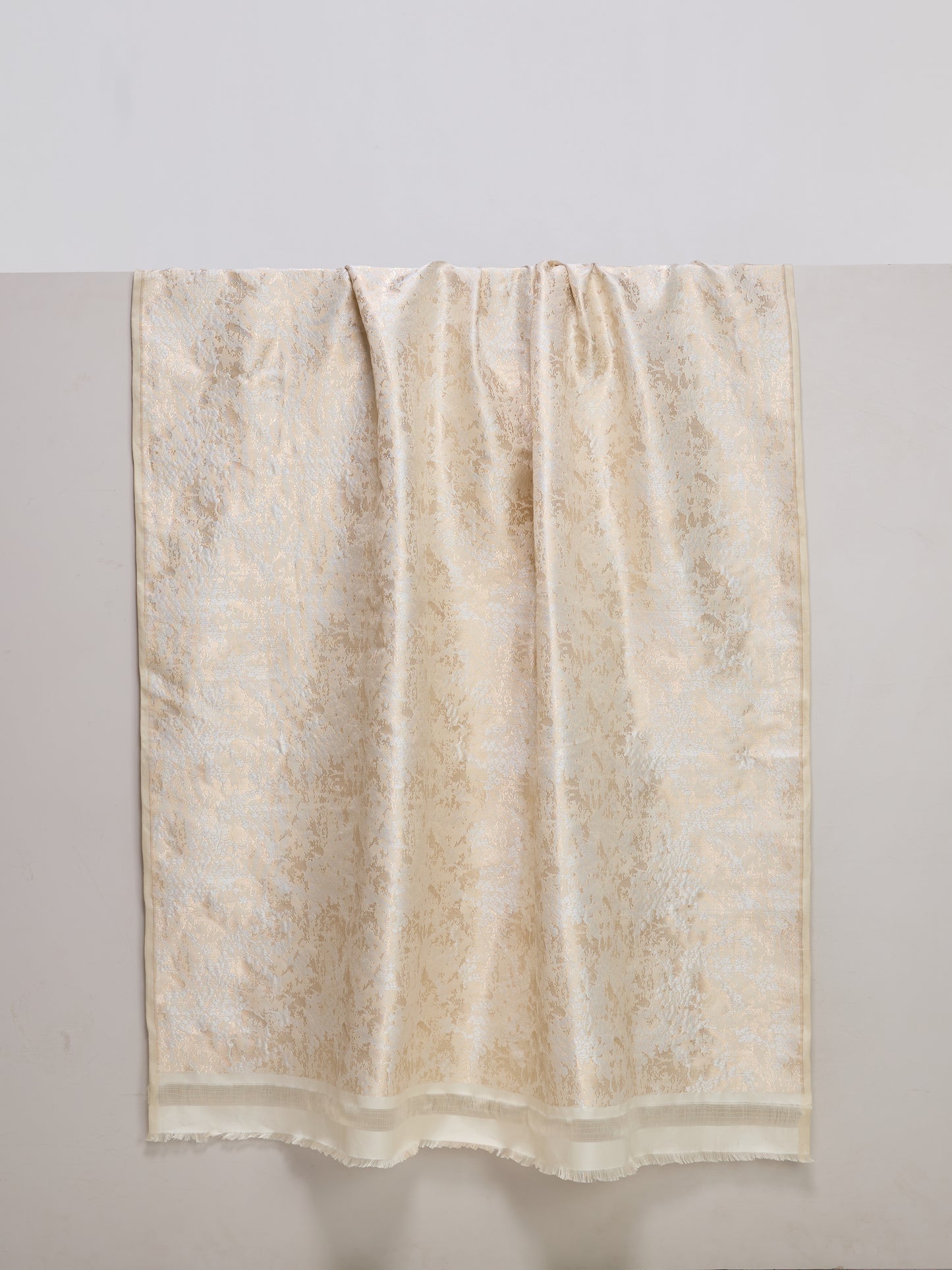 Handwoven Ivory-Gold Banarasi Satin Fabric