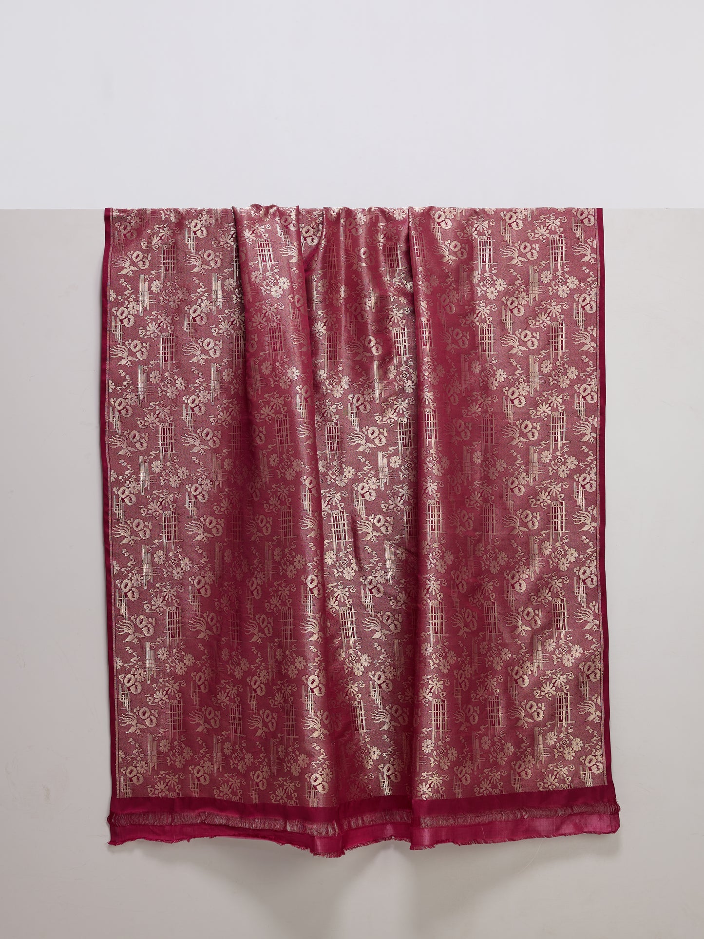 Handwoven Crimson Red Banarasi Satin Fabric