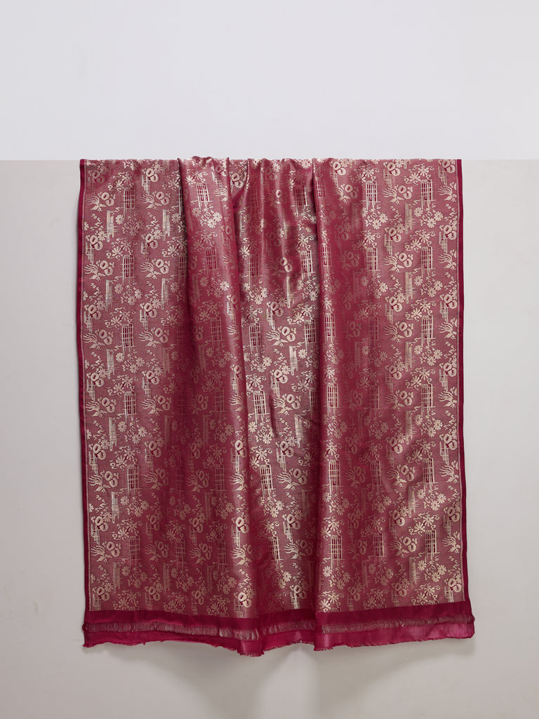 Handwoven Crimson Red Banarasi Satin Fabric